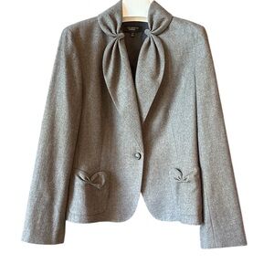 Women’s Talbots Grey, Lined Wool Blend One Button Blazer, Size 14